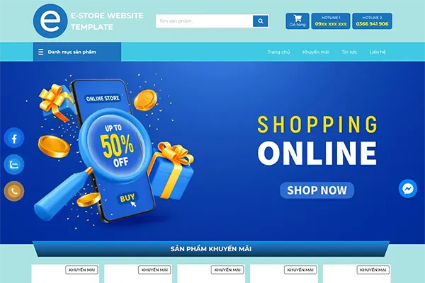 E-store là trang web thiết kế cho cửa hàng tiện lợi, showroom, cửa hàng linh kiện, bán sản phẩm